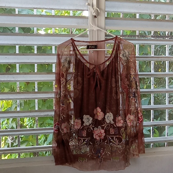 Johnny Was Biya Embroidered Mesh Top and Black Camisole - Picture 8 of 8